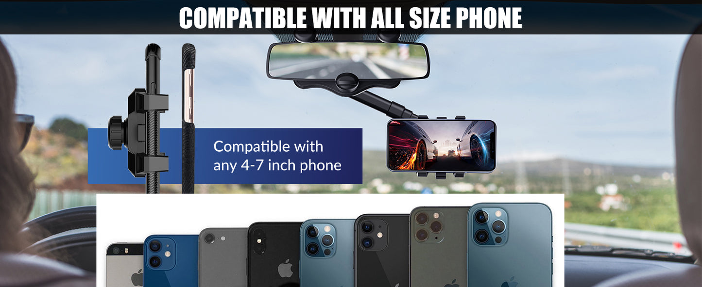 Rear View Mirror Rotatable and Retractable Car Phone Holder