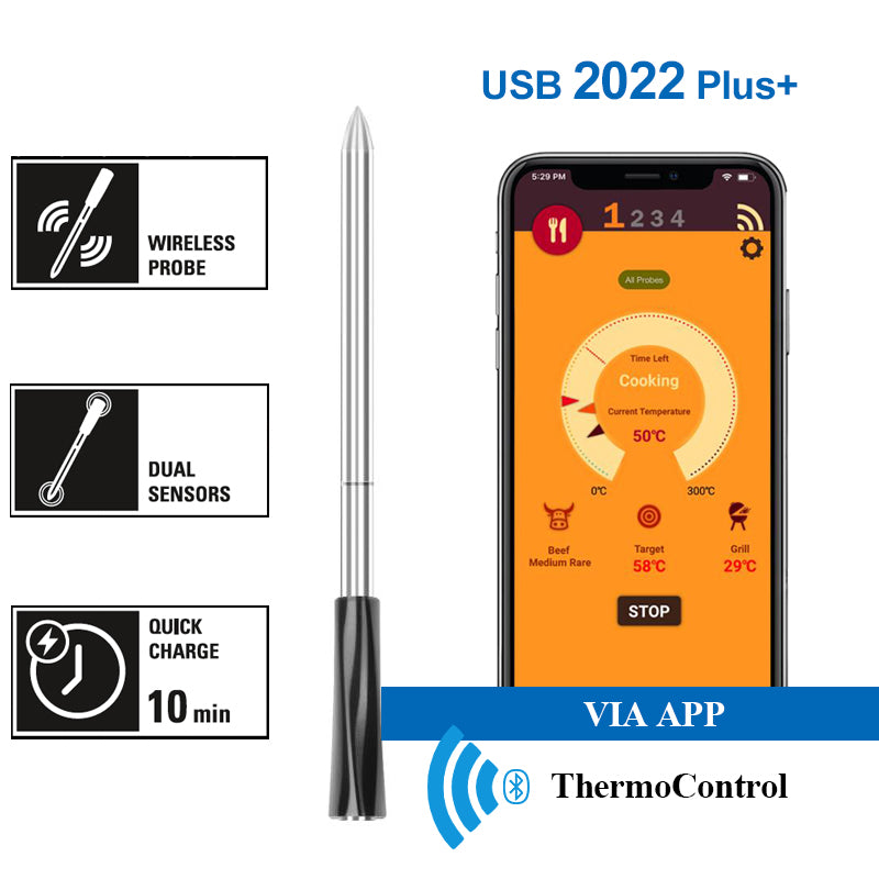 Wireless Meat Thermometer with 165ft Wireless Range | Smart APP Control.