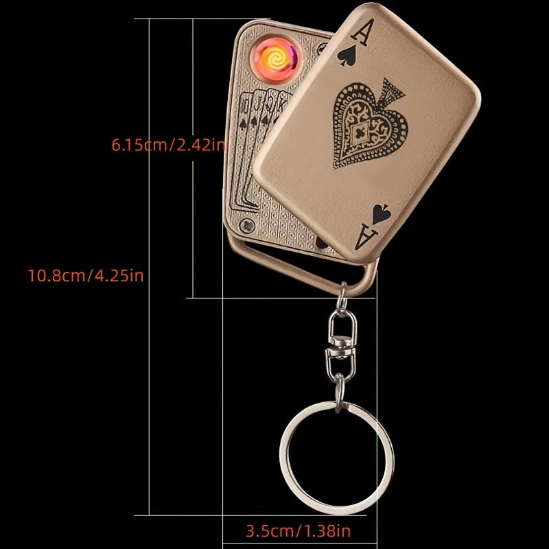 Rechargeable Flameless Lighter Windproof Keychain Playing Card Pattern