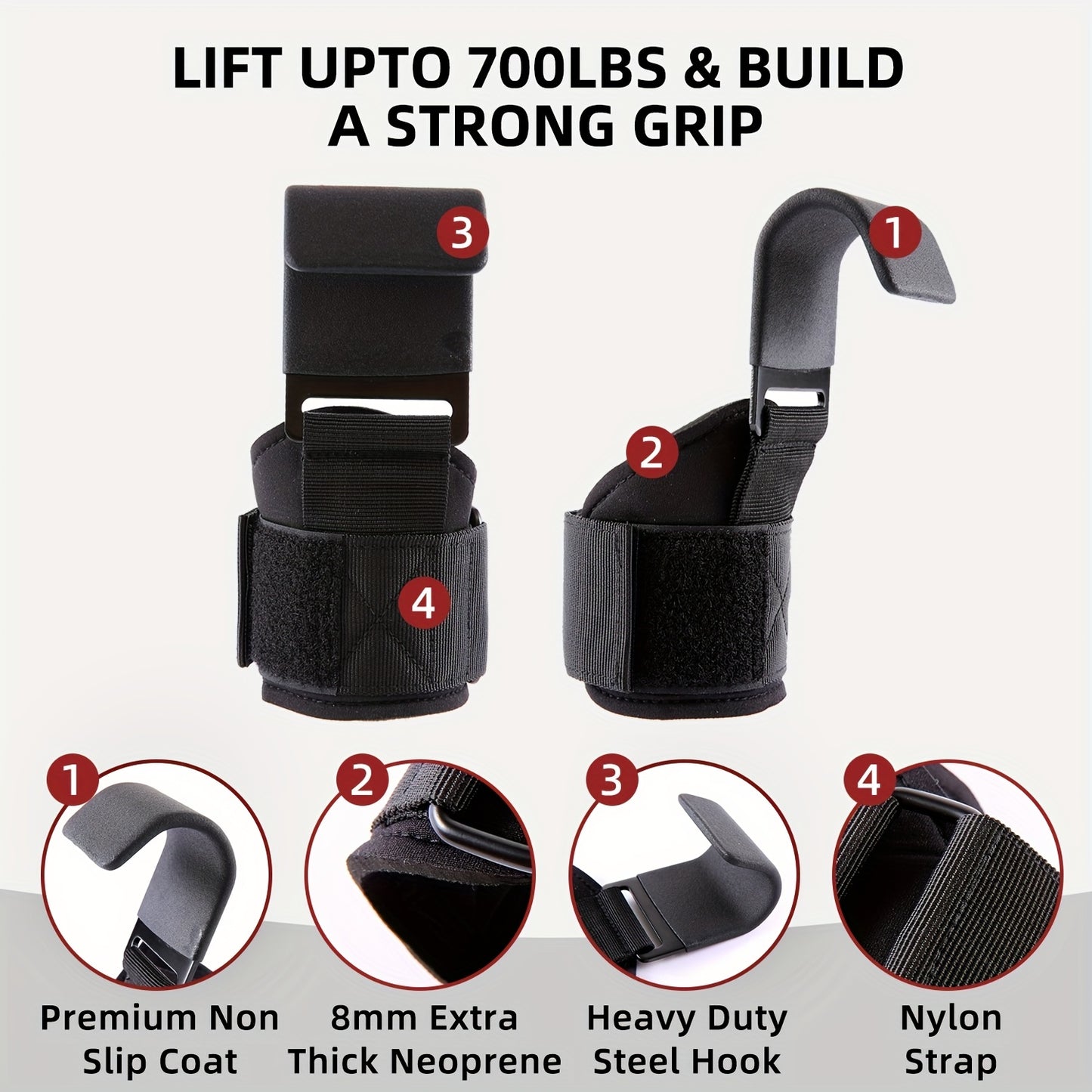 PowerLift Pro Hooks: Premium Heavy-Duty Lifting Straps for Ultimate Workout Support