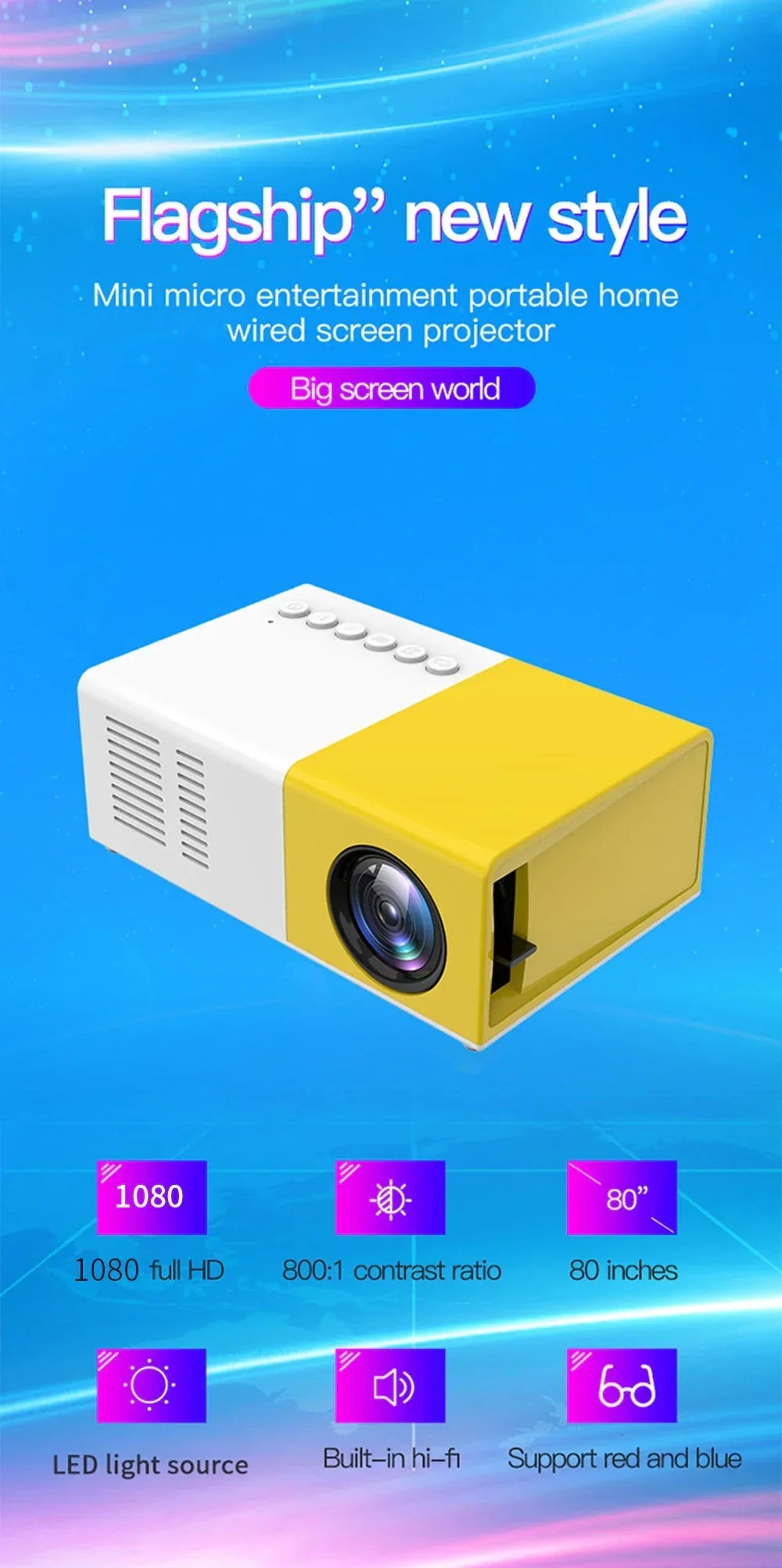 4K Native 1080P Projector with WiFi 