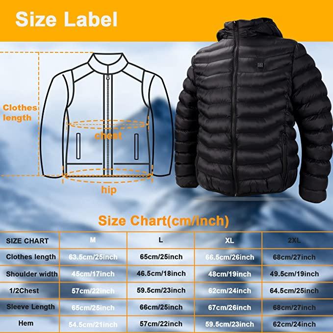 Heated Winter Jacket Size Chart