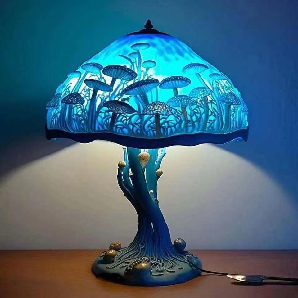 Handmade Stained Glass Plant Lamp in Blue Color