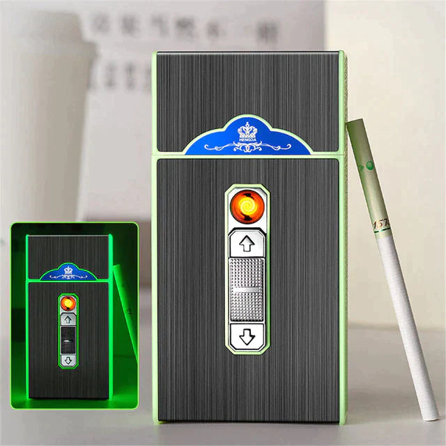 Metal Cigarette Case with Integrated Lighter