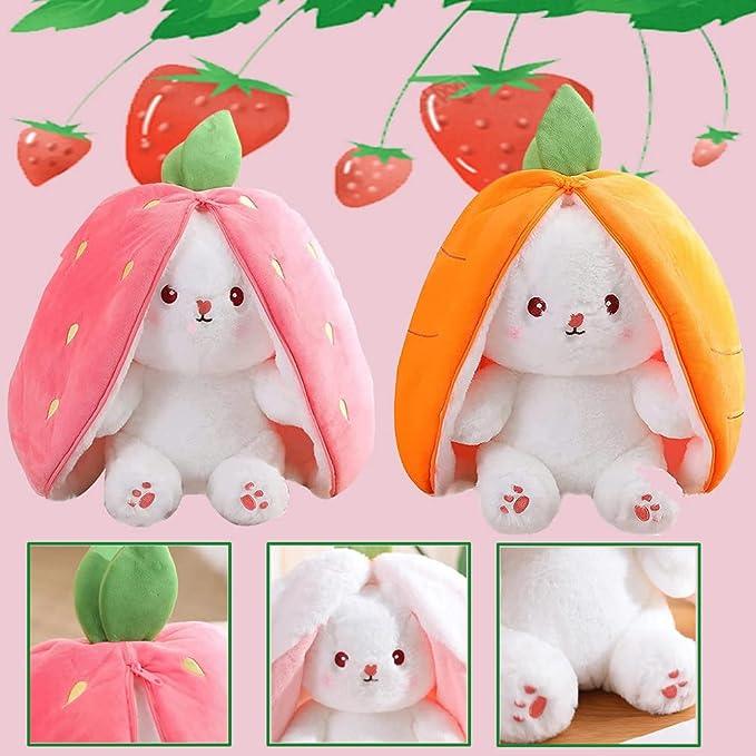 Reversible Carrot Rabbit & Strawberry Bunny Pillow - ShopAllurefy