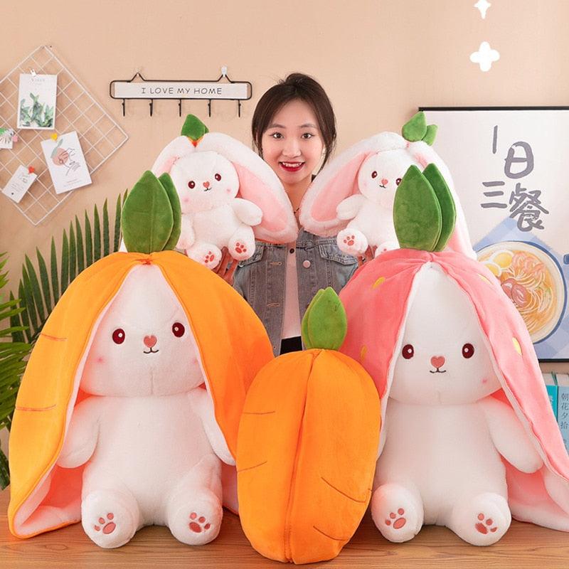 Reversible Carrot Rabbit & Strawberry Bunny Pillow - ShopAllurefy